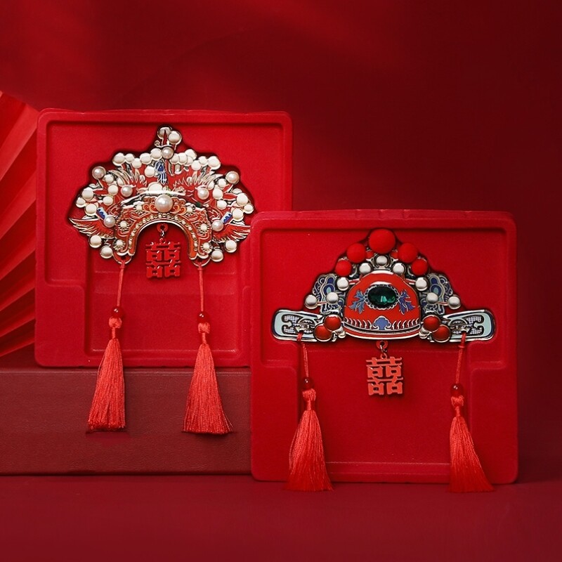 凤冠管帽冰箱贴装饰喜庆立体中式国潮礼盒装送新人结婚磁吸喜字贴