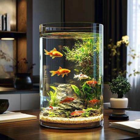 亚克力鱼缸透明仿玻璃金鱼缸圆形圆柱形客厅桌面小型防摔塑料超白
