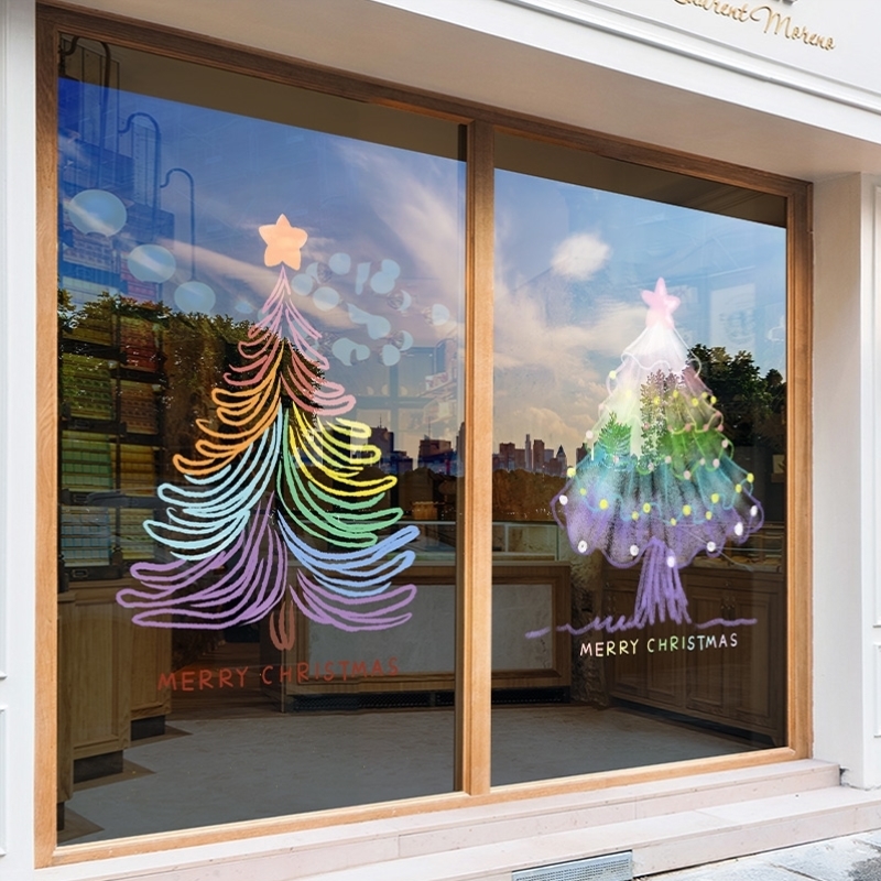 圣诞节装饰场景氛围布置窗贴节日圣诞树装扮静电贴橱窗玻璃门贴纸