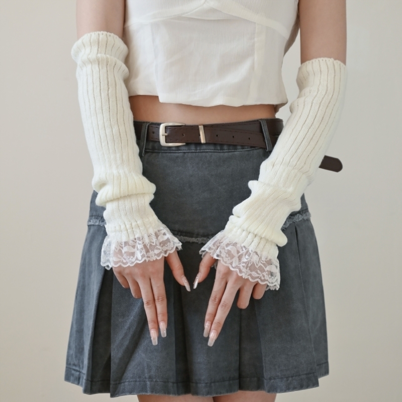 秋冬季针织假袖子辣妹护胳膊露指保暖袖套花边袖骑行防风套袖手套
