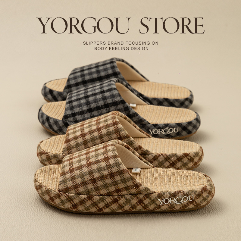 远港布艺棉麻拖鞋地板软底静音