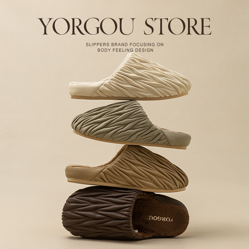 远港褶皮质拖鞋办公室软底