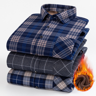 秋冬加绒保暖衬衫 男保暖加绒衬衣男印花中青年格子加厚加绒寸衫
