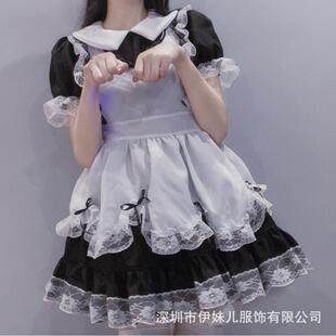 新款 网红女主播上镜套装 Lolita萌萌软妹性感蕾丝花边女佣连衣裙