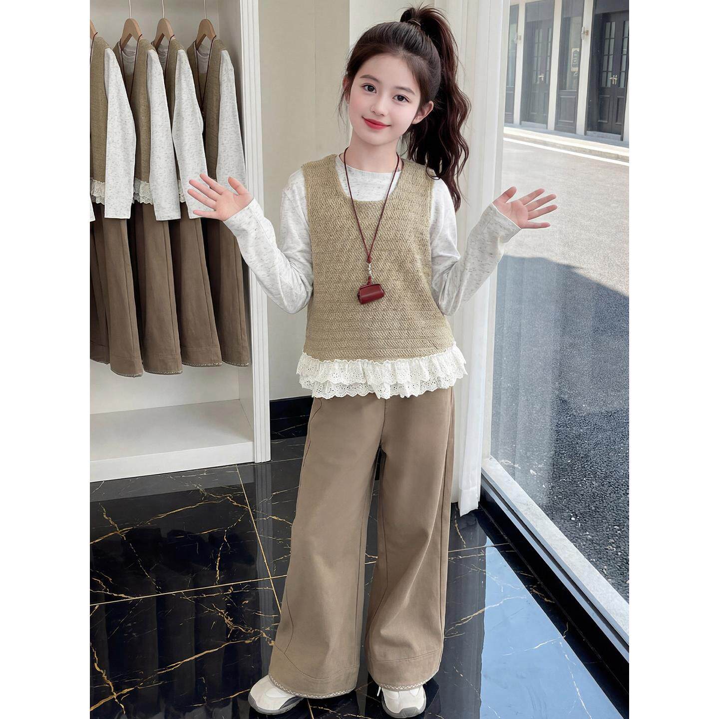 三件套款女童春装儿童洋气2026马甲套装背心网红大童新款时髦春秋