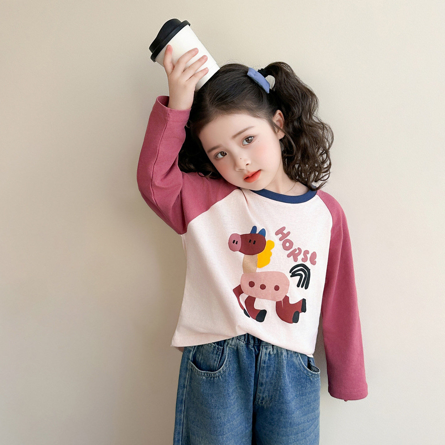 儿童女T恤上衣打底春秋薄款宝宝款春秋印花女童长袖休闲衫2026