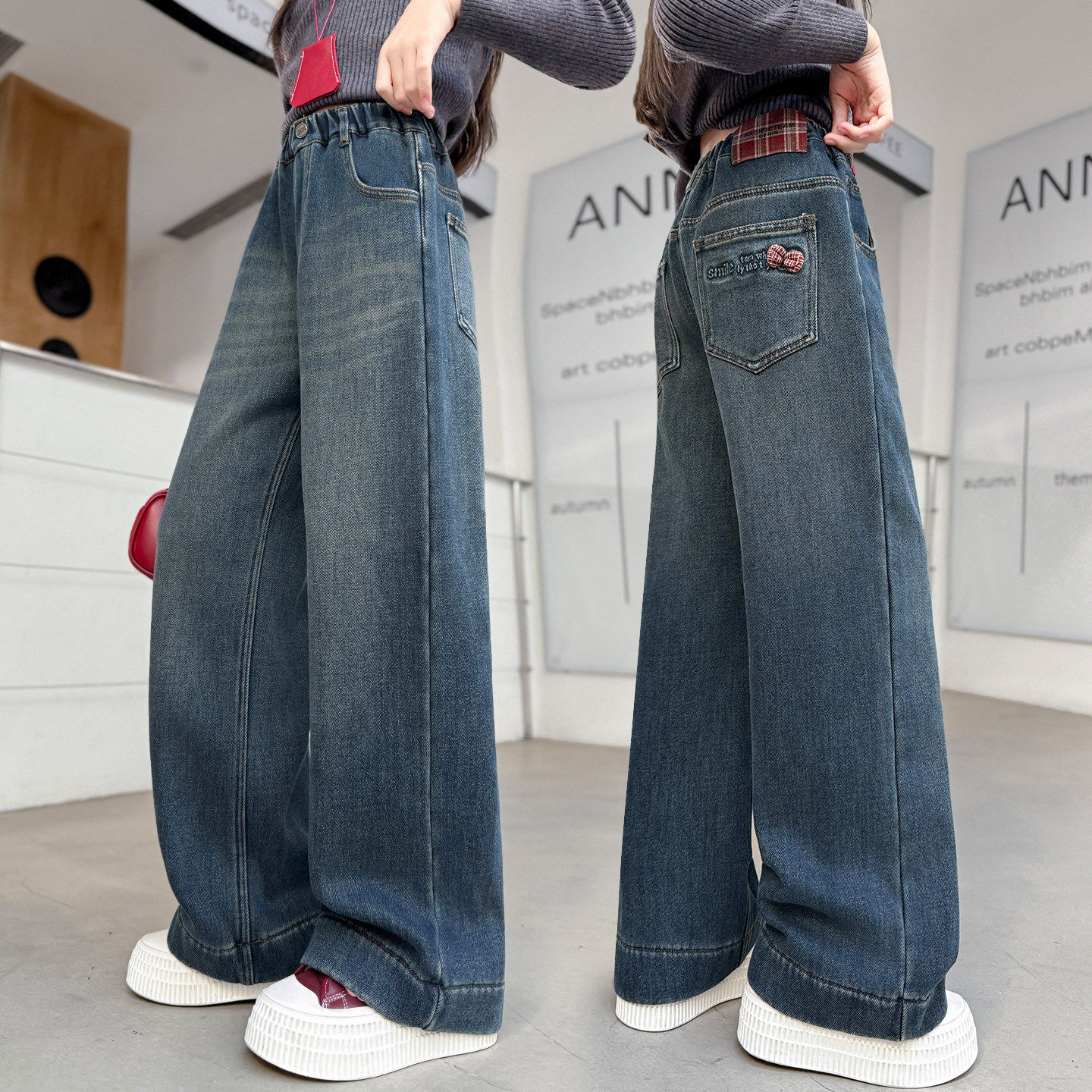 阔腿裤女童中大童春秋装薄款初中生直筒春季裤子牛仔宽松休闲长裤