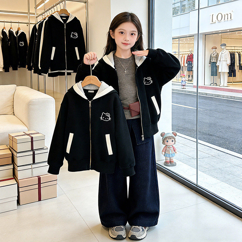 连帽款女大童洋气外套新款春季2026女童儿童时髦春装春秋衣服上衣