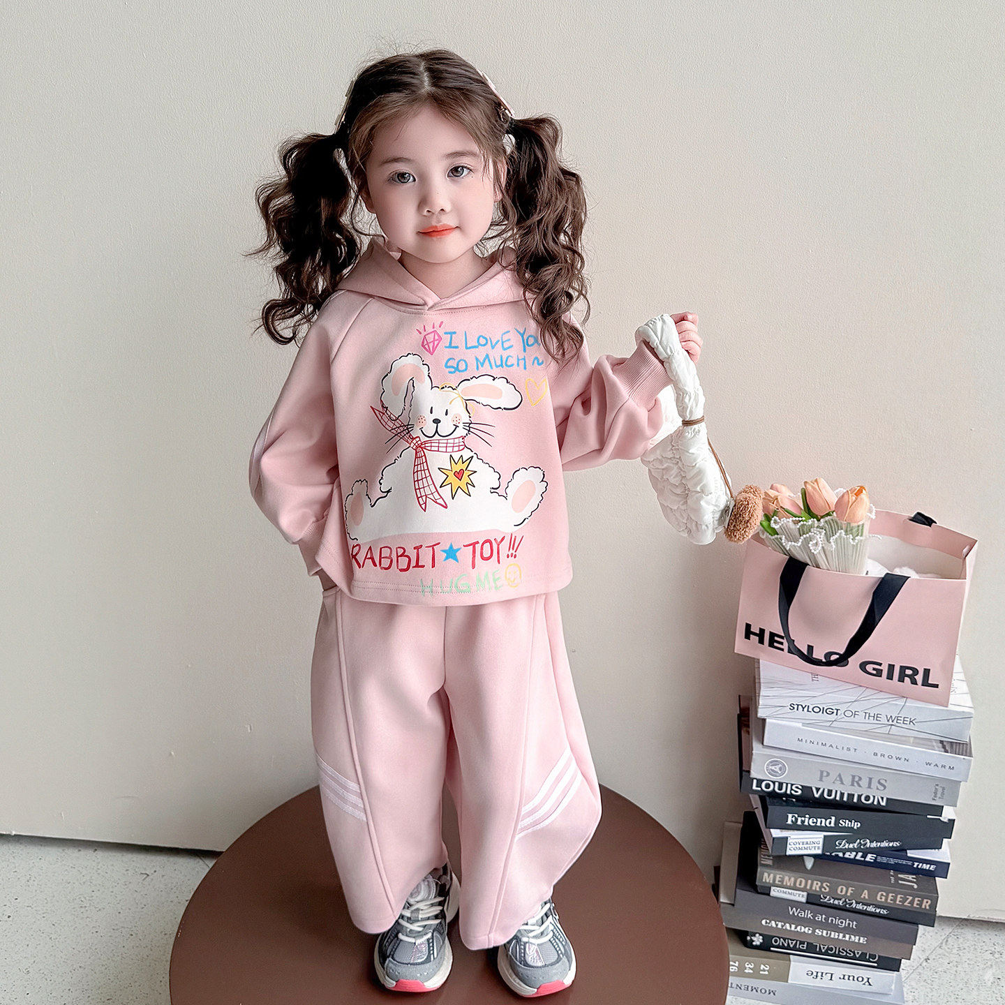 洋气2026女宝款兔子休闲套装女童儿童春秋好看春装卫衣时髦超连帽