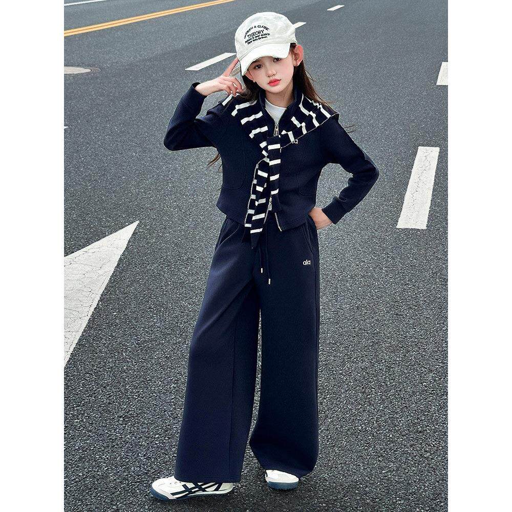 新款休闲洋气披肩春秋外套春款女童中大童运动装卫衣套装时尚2026