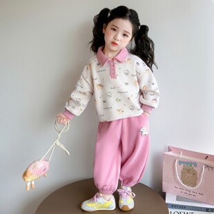 小马洋气翻领卡通 时髦宝宝休闲春秋运动2026女童儿童春装 女款 套装