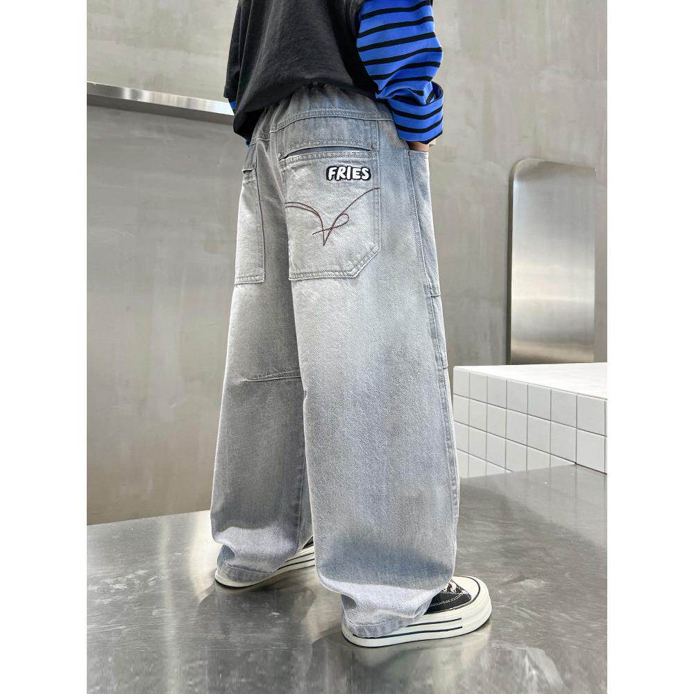 痞帅男童男孩中大童儿童春秋长裤阔腿新款春季直筒宽松2026牛仔裤