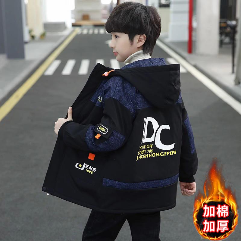 新款外套春秋冬款2025男童中大儿童秋装风衣夹棉加厚冬季男孩棉服