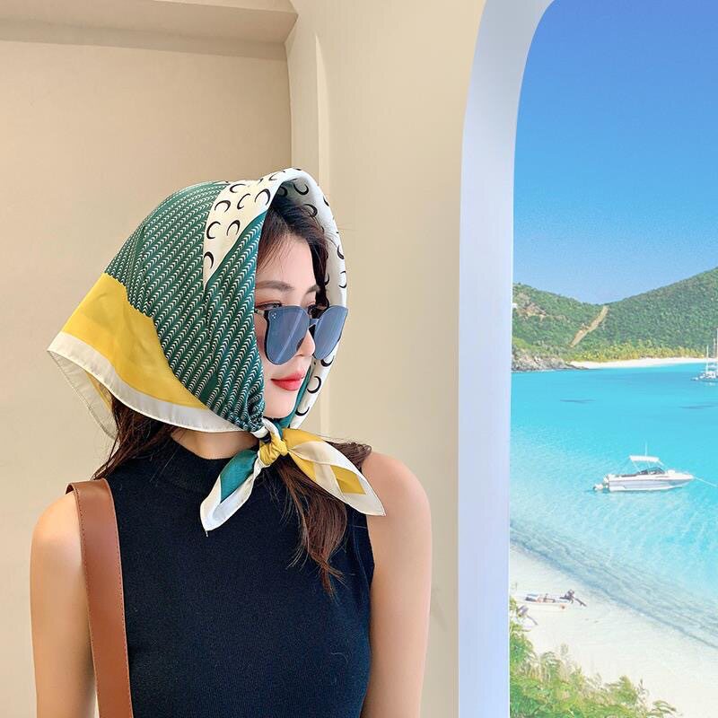 70小方巾女拼色月亮夏季防真丝装饰小丝巾发带绑包法式春秋季新款