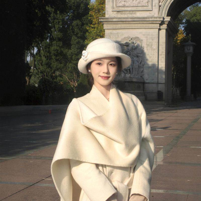 千金风珍珠山茶花羊毛呢礼帽女冬季赫本礼帽优雅气质显脸小贝雷帽