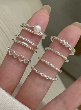 珍珠编织双层戒指女组合极简风小众设计高级感时尚个性开口食指戒