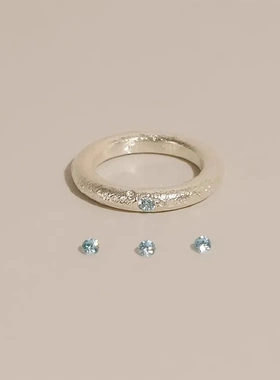 韩版拉丝海蓝宝戒指女简约风尾戒时尚小众设计百搭高级感食指戒潮