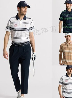 日本产Munsingwear万星威26新夏高尔夫男装条纹短袖T恤POLO衫正品