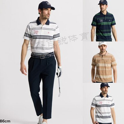 日本产Munsingwear万星威26新夏高尔夫男装条纹短袖T恤POLO衫正品