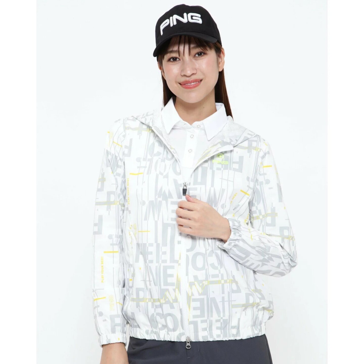 日本PING GOLF高尔夫服装女士轻质防水字母连帽夹克外套正品代购