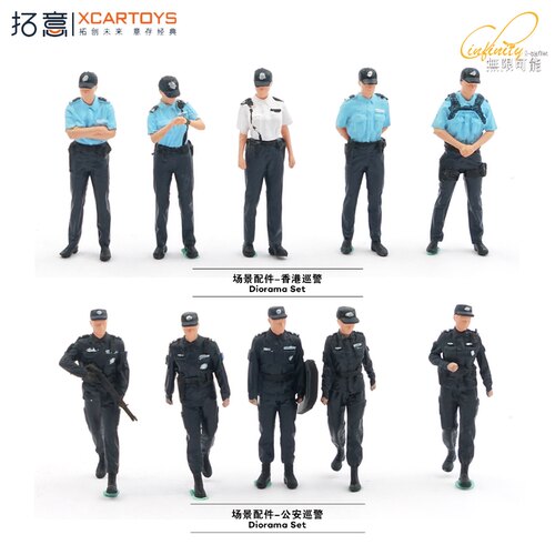 拓意新品1/64仿真香港公安巡警微缩人偶场景摆件套装人型模型