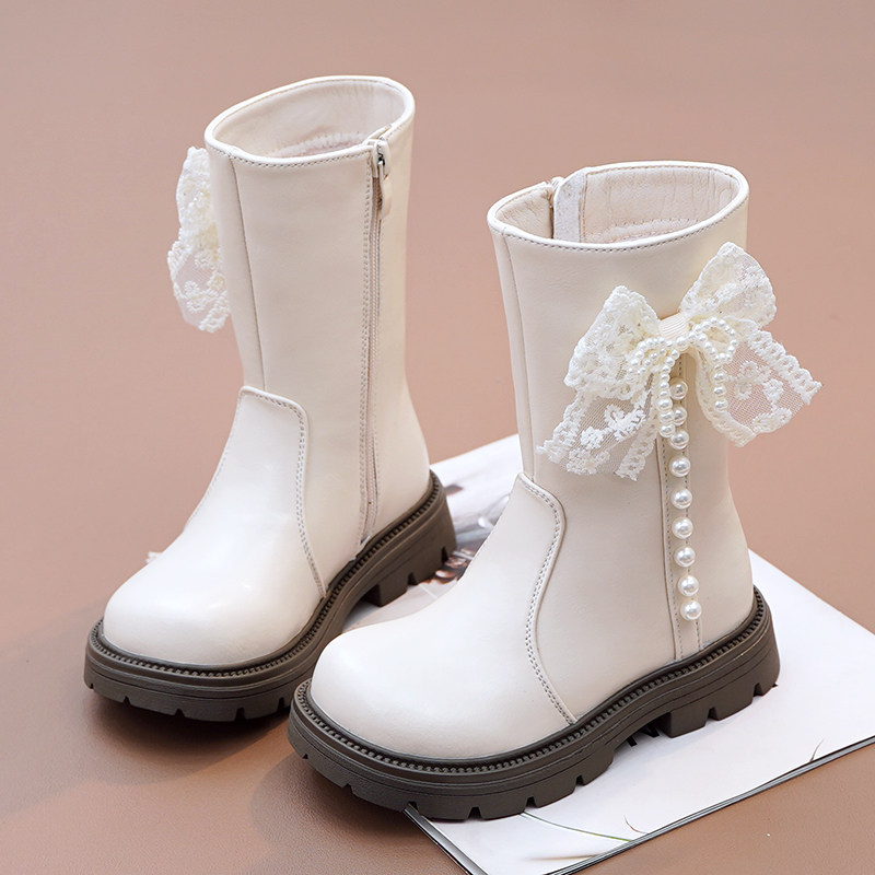 女童马丁靴高筒靴二棉公主靴中大童真皮软底加绒棉靴2025秋冬新款