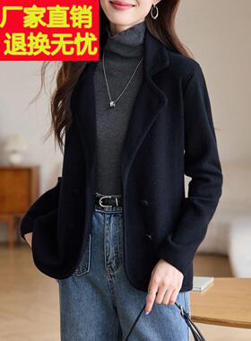 2025新秋季服装职场短薄西装夹克Yujie针织黑色修身时尚上衣为妇