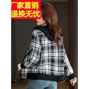 开春格子外套女款2025年新款爆款春秋季时尚洋气连帽羊毛外搭开衫