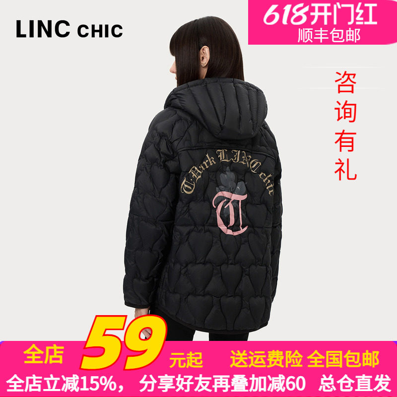 LINC金羽杰2024年秋季新款轻薄中长款连帽罩衫羽绒服女Y24802054