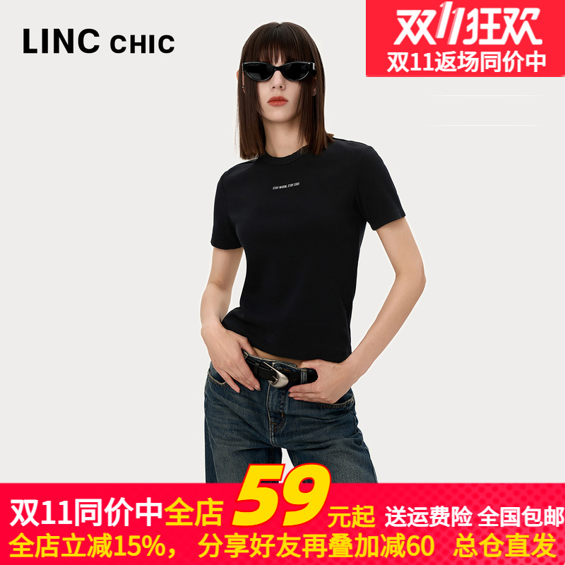 LINC金羽杰2024年秋季新品简约百搭修身T恤女S243TS463Y