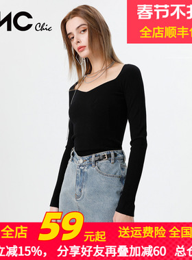 LINC金羽杰2022年夏季新款浅蓝色酵素洗水休闲牛仔半裙S222DK615