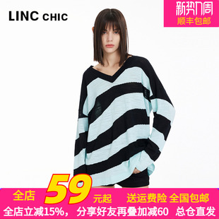 女S241SW126Y 罩衫 LINCCHIC金羽杰2024年春夏季 V领清爽针织衫