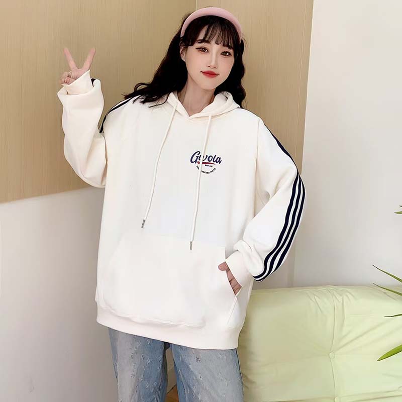 连帽卫衣女2025早秋新款加肥加大宽松中长款加绒加厚长袖套头外套