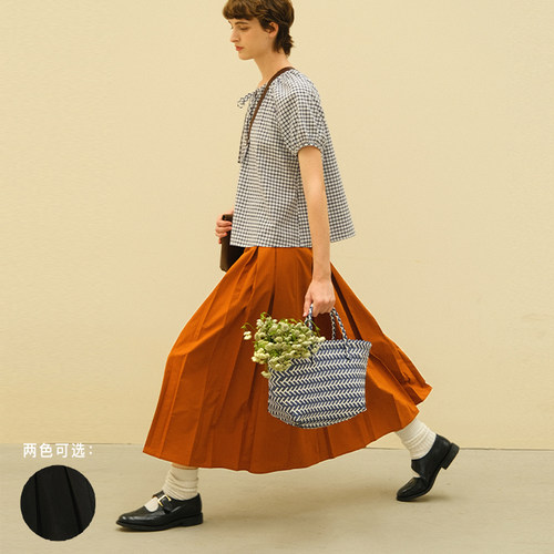 素白已然复古宽褶长半身裙