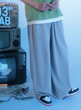 青岛03零叁 美式复古宽松休闲运动卫裤双腰头刺绣松紧抽绳长裤