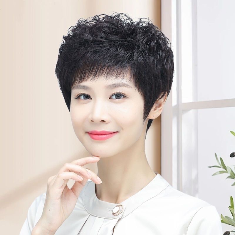 许昌假发女短发中老年短卷发自然蓬松遮盖白发妈妈全头套现货
