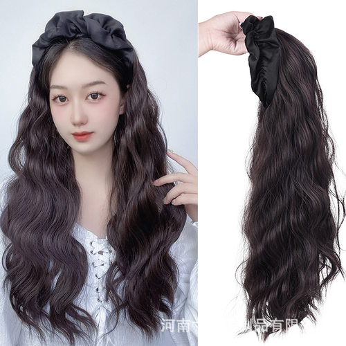 帽子假发一体女法式发箍长卷发半头套韩版潮百搭水波纹全头套