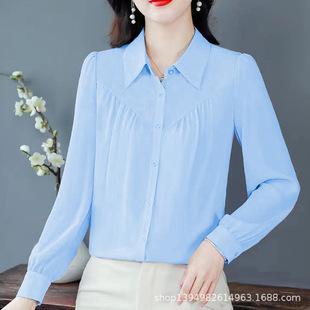 气质女衬衫 宽松遮肚子纯色长袖 2025秋季 洋气女式 女衬衣潮 新款 时尚
