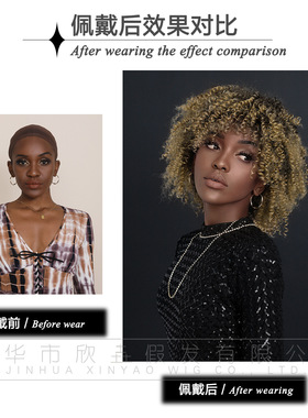 Curly Afro wig欧美假发女非洲卷发黑人爆炸头假发蓬松化纤头套