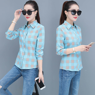 工作服 女chic休闲职业衬衣女装 2025新款 复古简约格子衬衫
