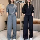 两件套 新款 女2025春季 纯色简约百搭休闲显瘦卫衣长裤 休闲运动套装