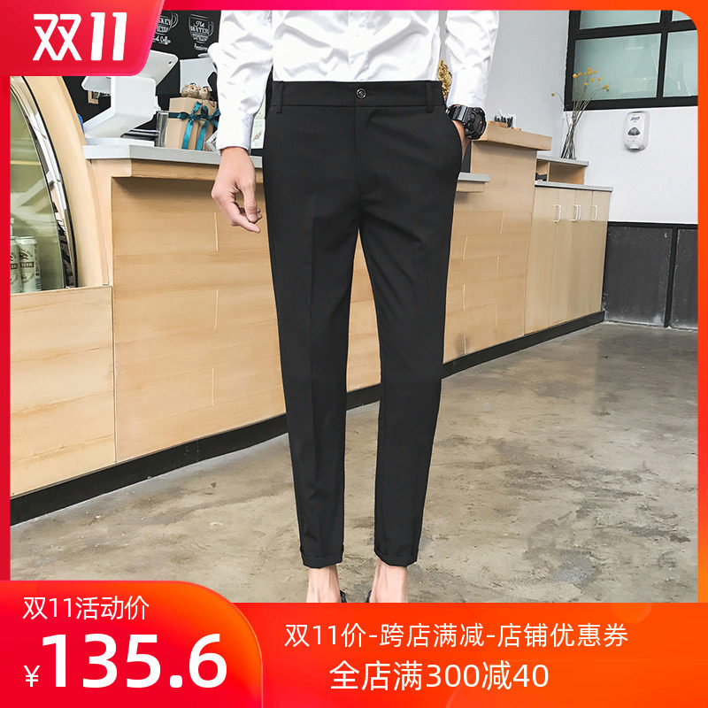 。秋季男士理发潮修身小脚西裤9九分裤 夜店帅气个性八分发型师裤