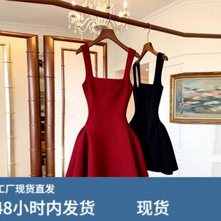 红色吊带洋装子女夏季法式订婚礼服新娘敬酒服气质收腰显瘦短裙