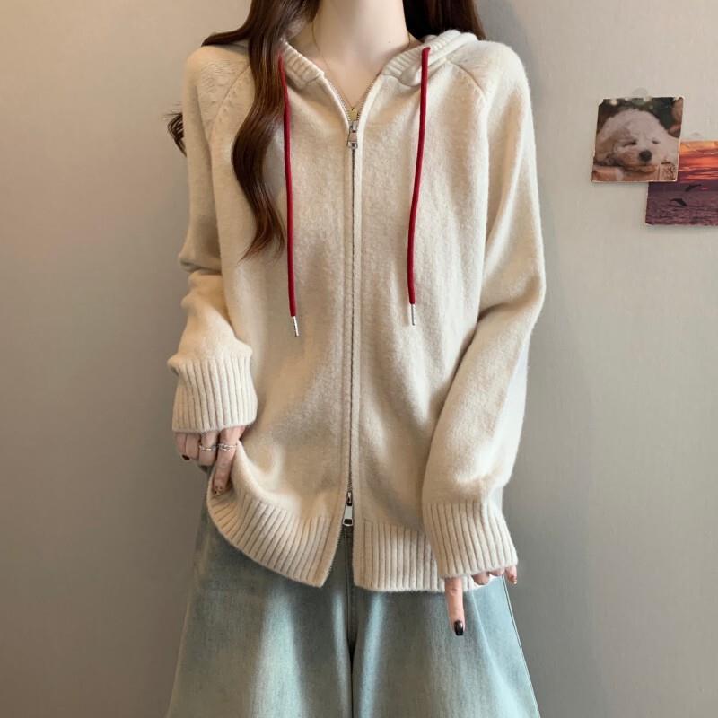 大码双拉炼连帽针织开衫女秋季2025新款微胖mm显瘦设计感毛衣上衣