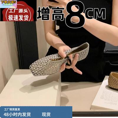 内增高女鞋夏季33码法式绝美小单鞋小个子黑色高跟鞋粗跟时尚气质