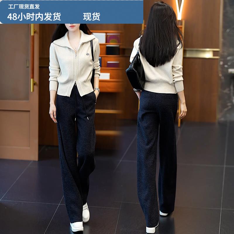 洋气毛呢阔腿裤女2025秋冬新款羊毛裤子洋气休闲松紧腰宽松直筒裤