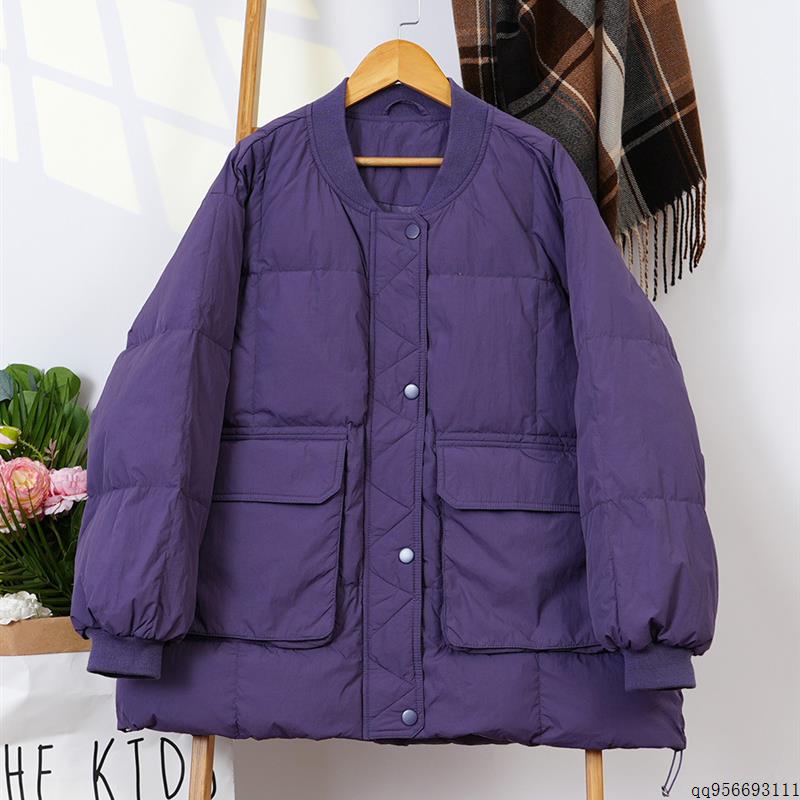 2023新款棒球领羽绒服女短款大口袋宽松白鸭绒加厚休闲小个子外套