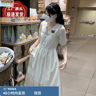刺绣木耳边学院风夏季连衣裙初高中学生甜美小清新气质淑女连衣裙