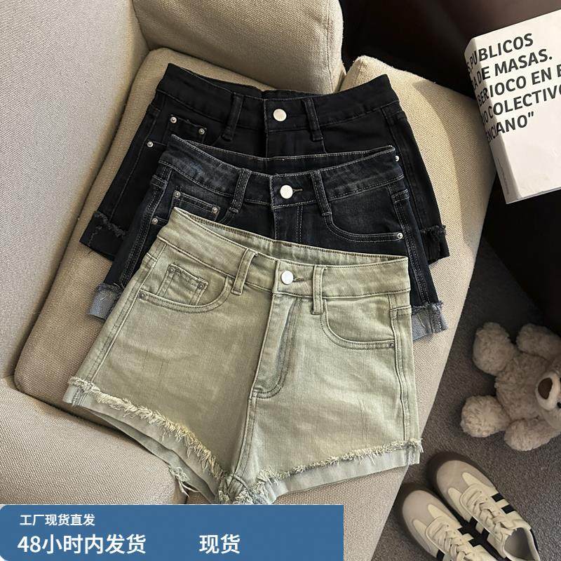 复古辣妹翻边牛仔超短裤女秋冬新款弹力修身显瘦a字包臀时尚热裤