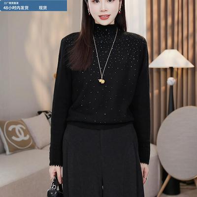 半高领烫钻毛衣女款秋冬季2025新款爆款可外穿内搭打底针织衫上衣